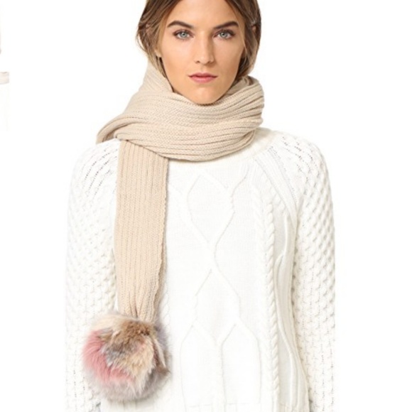 Jocelyn Knit Fox Fur Pom Pom Scarf - Picture 1 of 7